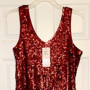 BRAND NEW!!!  WOMEN'S SIZE XXL BURGUNDY SEQUIN DRESS KNEE LENGTH